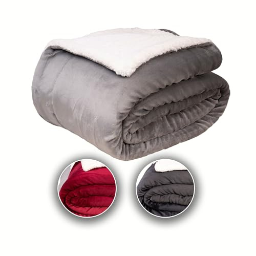 Komfortec Gosig filt 220 x 240 cm, Oeko-TEX certifierad fluffig fleecefilt, varm sherpa sofföverkast, tjock sofffilt, grå