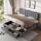 Oyemige Doppelbett 180x200 Polsterbett, Bett mit Schubladen Stauraum, Rückenlehne Bett Jugendbett Stauraumbett mit Lattenrost, Metallbettgestell für Unterbettstauraum, Ohne Matratze, Samtstoff Grau