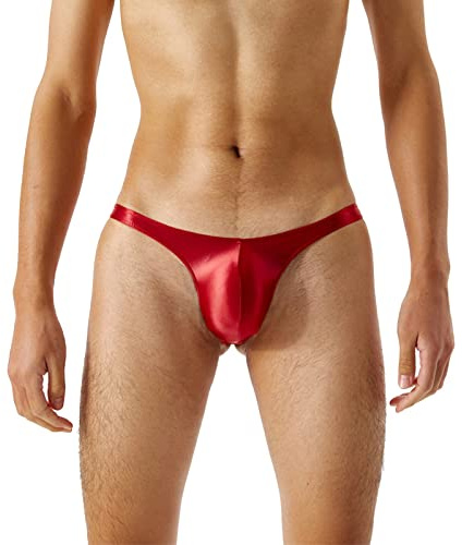 Nidddiv Herren Badetanga Seidige, transparente, ultradünne, glänzende, seidige, ultraniedrige Taillen-T-Hosen für Herren. Männer Sehr Sexy (Red, L)