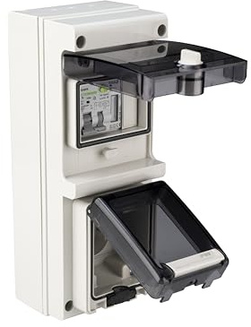 Prise de Courant pour Voiture Électrique, Système de Charge avec Compteur de Courant Numérique LCD, Interrupteur FI/Disjoncteur IP66 (Coffret et Prise Gris IP66)