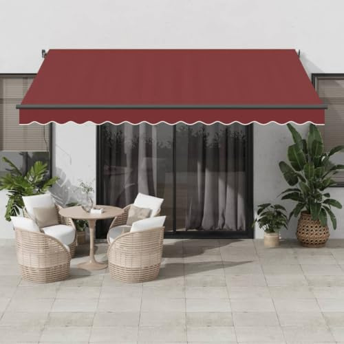Homgoday Toldo manual con brazos articulados LED, toldo para balcón, terraza, protección solar con manivela, ángulo y altura ajustable, para balcón y terraza, color rojo vino, 400 x 300 cm