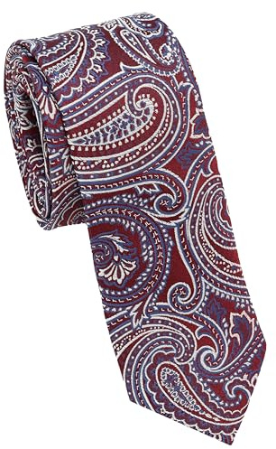 Ben Sherman Men's Silk Large Paisley Tie | Red Burgundy | 2.75 Width | Traditional English Design
