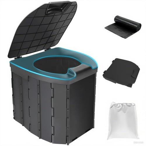Commode Toilet, Portable Toilet for Adults, Portable Travel Folding Toilet with Lid and Splash Guard, Compact Potty for Car, Camp Toilet Portable Toilet for Camping, RV, Hiking,Truck, Beach