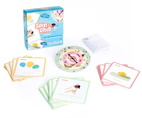 Miniland - Spin & Chill, Jeu de Yoga et de Pleine Conscience avec Roue et Cartes | Jeu Éducatif pour Enfants dès 2 Ans