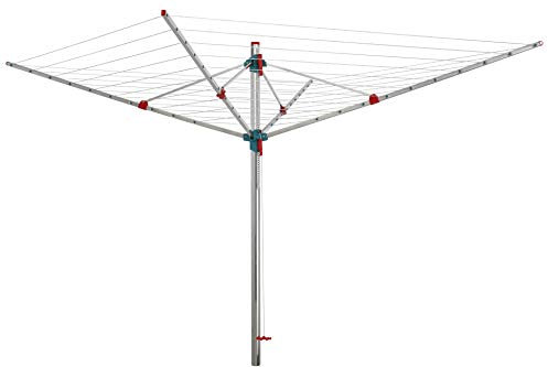 BERLINLODGE Wäschespinnen Vento 4 Tragarmen 12 windsichere Halter Aluminium Hx⌀ 170x300cm Witterungs- und UV-beständige Kunststoff Stufenlose Höhenverstellung und Rastertechnik Zum Eindrehen