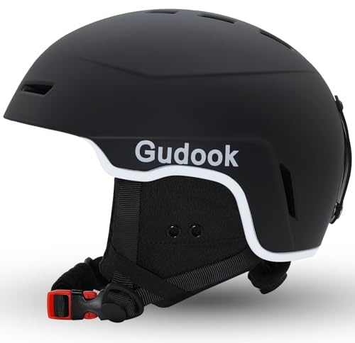 Gudook Casco da sci da donna e uomo, per sci, snowboard, con sistema di ventilazione, casco da neve per adulti e ragazzi (nero opaco, L (57-61 cm)