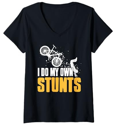 Femme Je Fais Mes Propres Cascades vélo Humour T-Shirt avec Col en V