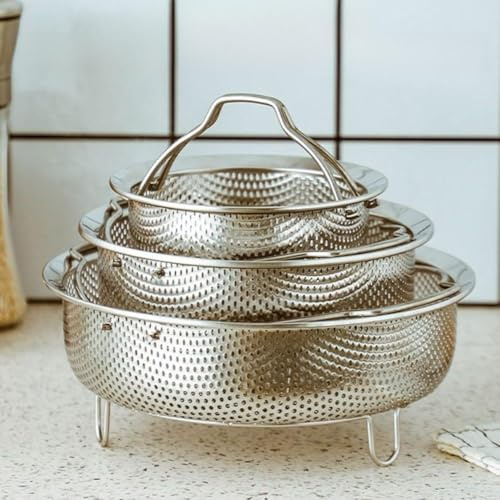 ZYNCUE Inserto per cottura a vapore in acciaio inox per pentole 304, pentola a pressione, lavabile in lavastoviglie con penetrazione uniforme del vapore, adatto per padelle da 14/18/22/24 cm, argento