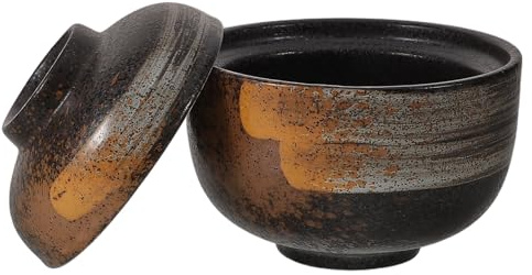 LIGIGWASH Cuenco de Sopa Japonés de Cerámica con Tapa, Mini Bol para Servir Sopa, Apto para Horno y Baño María, Seguro y Versátil para Estofados, Postres y Vapor, Estilo Tradicional Japonés