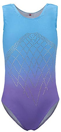 Sinoem Gymnastikanzug für Mädchen, Farbverlauf, mehrfarbig, langärmlig, Leotard, Ballett, für Kinder, 5-12 Jahre (5-6 Jahre (Etikett Nr. 6), Blau + Violett, ohne Ärmel)