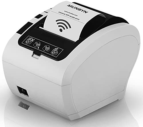 MUNBYN Bondrucker WiFi, 300mm/s Thermodrucker Weißer Belegdrucker mit Automatischer Papierschneider, Thermal Printer für Restaurant Mall Drucker & Zubehör USB Drucker Ethernet (LAN), ESC/POS, Rechnung