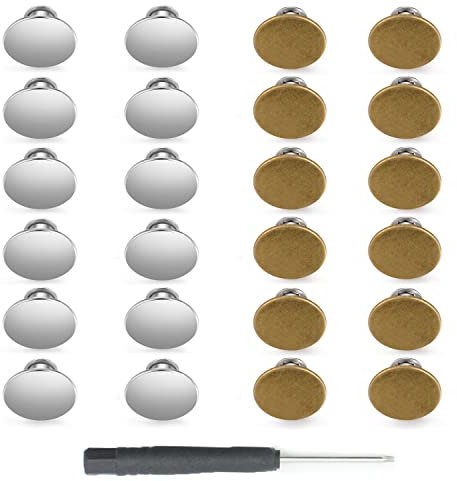 ftiemlovde 24 Sets 17mm Perfect Fit KnöPfe Hosen Enger Machen,Verstellbare JeansknöPfe Zum Schrauben Ohne NäHen No Sew Instant Metall Knopf Zum Einschlagen Replacement (2A）