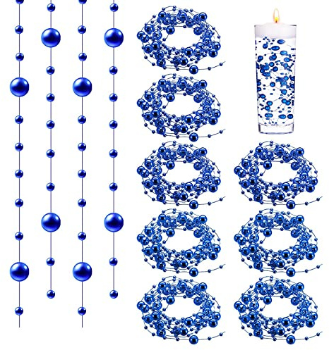 18 Pcs 120 CM Cuerdas de Perlas Artificiales para Velas Flotantes Relleno de Hilo de Perlas de Imitación para Jarrones la Decoración del Hogar y la Boda Tocados de Novia árbol de Navidad (Azul)
