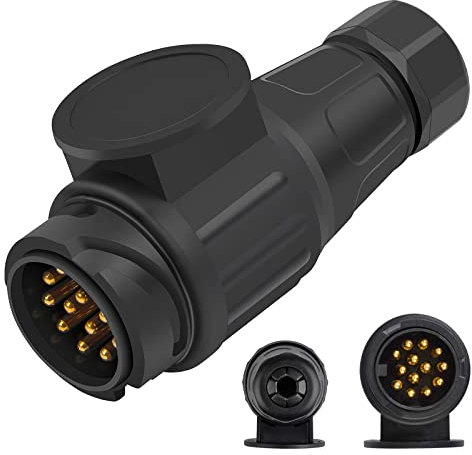 REAQUE 13-poliger Anhänger Stecker für Anhängerkupplung Abschleppen Anschluss 12V Anhänger Adapter Tow Bar Stecker Anhänger-Steckeradapter für LKWs Wohnmobil Zubehör Auto Boot Caravan