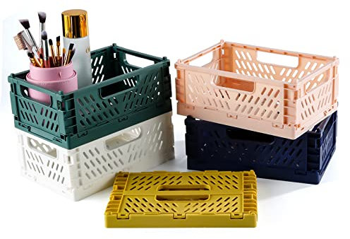 Comius Sharp Klappkiste 5 Stück Klappkorb Faltbare, Plastik Klappbox 22X14.8X8.7cm Einfache Umzug für Regal Zuhause Küche Klassenzimmer Schlafzimmer Badezimmer Büro
