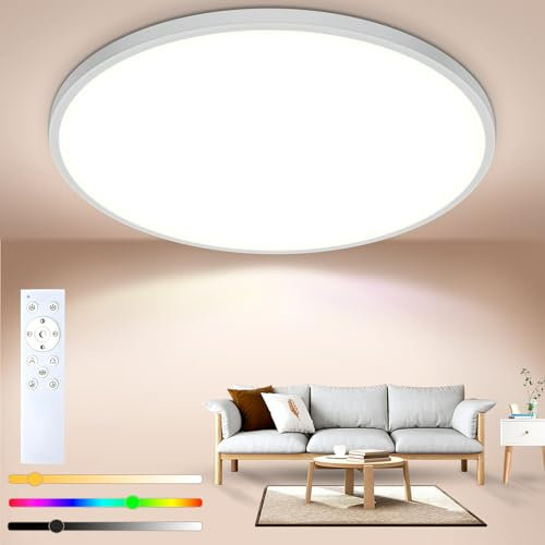 Litake Plafonnier LED Dimmable 24W, RGBW à Changement de Couleur pour Chambre d'Enfant Salon Cuisine Balcon, Moderne 1800LM 3000K-6500K Plat Rond φ30*4.8/CM