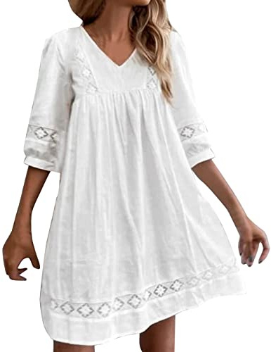 NNGOTD Robe D'été Mi-Longue en Lin Plissée T-Shirt de Travail Chic et Elegant Chemise Décontractée Couleur Unie Manche Courte Bleu Marine