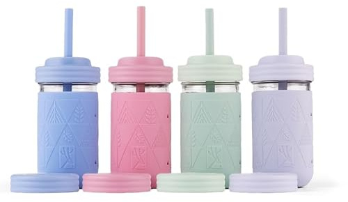 Älg och vänner barn & småbarn koppar | Original glasburkar 355 ml med silikonhylsor och silikonsugrör | smoothie-koppar | spillsäkra koppar