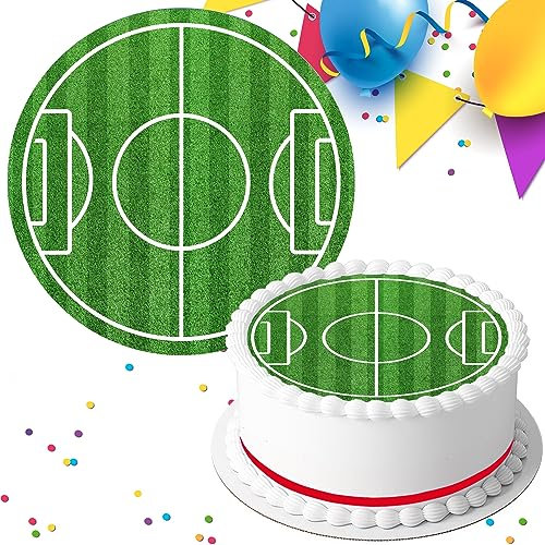 FOOTBALL GRASS PITCH BIRTHDAY PARTY 7.5 INCH PRE-CUT EDIBLE ICING CAKE TOPPER DECORATION FB8412