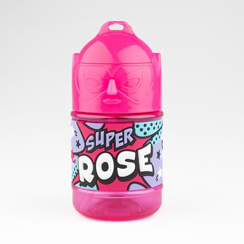 Personalisierbare Kindertrinkflasche mit Strohhalm, Super Pink