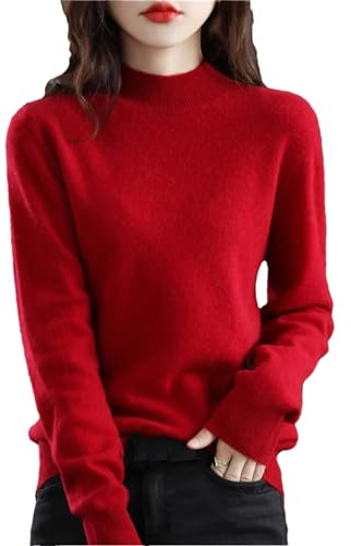 Autumn Winter 100% Merino Wool Sweaters Woman's Long Sleeve Half Turtleneck Jumper Knitted Cashmere Pullover Red