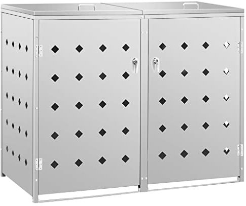 Willood Mülltonnenbox für 240L Edelstahl Müllbox mit Belüftungssystem Abschließbar Gartenbox Silber 2 Tonnen