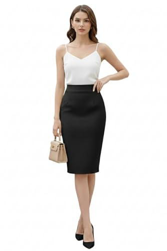 TRENDMALLS Women's Knee Length Formal Pencil Skirt with Elastic Waist Band Skirt for Girls & Women Black