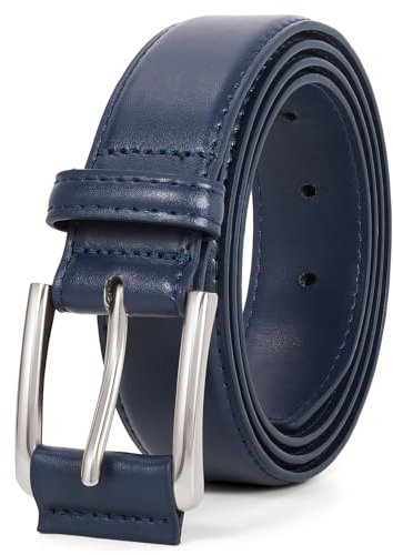 JasGood Ledergürtel Herren Gürtel Herren aus Kunstleder für Männer Anzug Business Jeansgürtel 33mm Breit Herrengürtel mit Dornschließe,Dunkelblau,120cm