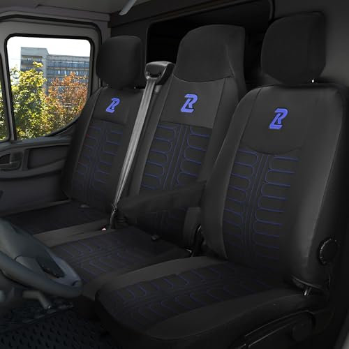 LUCARO Fundas para Asientos de Auto Renault Master 3, Opel Movano B, Nissan NV400 - Respaldo y Asiento Dividido - Set de Fundas 1+2 - Fundas de Asientos Azules - Accesorios para Autos
