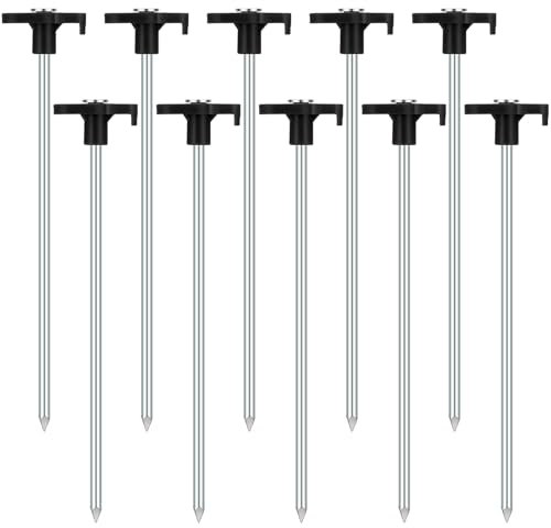 Saerryor 10 Pack Heavy Duty Metal Tent Pegs for Hard Ground, Camping, Tents, Tarpaulin (Black)