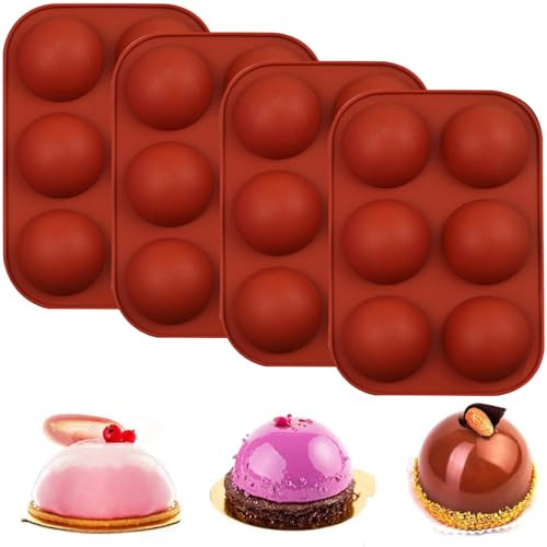 YXHZVON Molde Silicona Semiesfera, 4 Piezas Moldes de Bolas de Chocolate, Molde de Silicona para Bola de Chocolate, Pastel, Gelatina, Pudín, Mousse de Cúpula, Rojo