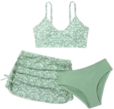 SEAUR Conjunto de Bikini Niña Moda Bikini Halter Traje de Baño Niña Falda de Baño Traje de Baño de Verde 12-13 años