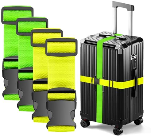 Ninmaofly 4 Pcs Luggage Straps for Suitcases, Adjustable Suitcase Straps | Heavy Duty Luggage Straps, Thickened Suitcases Strap Suitcase Belts, Travelling Luggage Accessories (Yellow + Green)