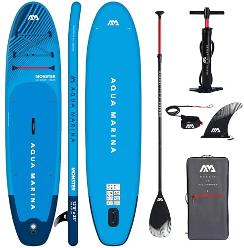 CampSup Aqua Marina Monster 12'0 - Planche de SUP gonflable polyvalente pour débutants - Kit complet de planche de stand up paddle - Édition limitée - Bleu