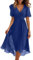 Robe de Plage Soiree Cocktail Femme D'été Fleurie Midi 2025 Robe Manches Courtes Chemise Femme Chic et élégante Mi Longue Dames Ensemble Printemps d'été Enceinte Chemise Ceremonie (Blue,Small)