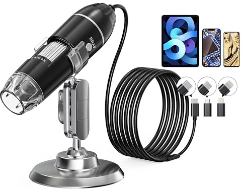 USB digitalt mikroskop med stativ, mer stabilt, 50 x 1 600 x förstoring handhållen, 1440 P HD 8 LED-lampor, bärbart fickmikroskop, kompatibel med iOS- och Android-enheter, 2 MP förstoringsglas