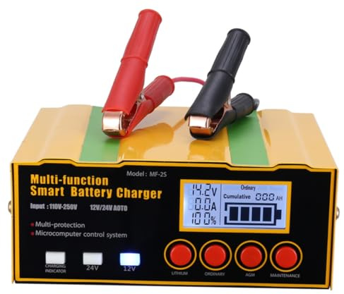 FUNOMOCYA Automatisches Akkuladegerät Für Motorradbatterie Agm Start-stopp Lithiumblei-säure Mit -digitalanzeige Und Einstellbarem Ladestrom Tragbar Kompatibel Mit Verschiedenen Batterietype