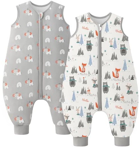 Looxii Pack de 2 Saco de Dormir bebé con Pies 1.5 TOG Algodón Saco Dormir En otoño Todo el año para 18-36 Meses Niños Niñas 80 cm
