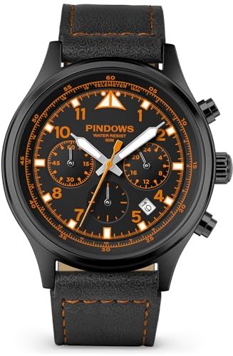PINDOWS Herren-Armbanduhr, wasserdicht, modisch, geschäftlich, lässig, Multifunktions-Chronograph, Quarz-Herrenuhr mit Kalender, Nylonband