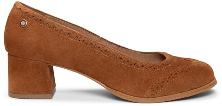 Zapatos pies Anchos de Piel con picado en Camel, EU 37