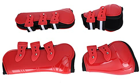 FAUOSWUK Protector de Patas de Caballo Engrosado Protector de Patas de Caballo de PU Polainas de Obstáculos con Cinturones Resistentes Botones de Fácil Sujeción Forro Suave (M)