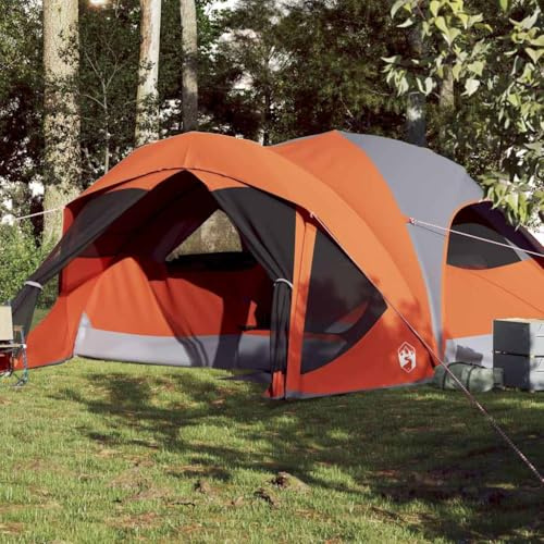 Tenda Familiare Cabina 6 Persone Impermeabile Grigia Arancione per Campeggio con E-Port e Tasca Portaoggetti, Design Ventilato e Leggero per Avventure all'Aperto, Materiale
