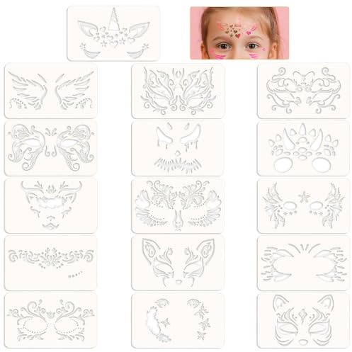 HLIWS 16 pezzi stencil per pittura e trucco del viso,Face Paint Stencils,Tattoo Stencils Kit trucco,per trucchi facciali, trucchi carnevaleschi, decorazioni festive, progetti artigianali