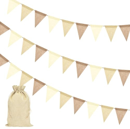 KICNIC 3 Stycken Vimpelkedja för Utomhusbruk, 12M (Beige Brun) | Vimpelkedjor för Barnrum, Girlang Bröllop, 36 Vimplar, Födelsedag, Fest, Karneval