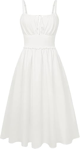 Belle Poque Vestidos de verano para mujer, cuello cuadrado, tirantes delgados, acampanado, vestido de verano informal para vacaciones, playa