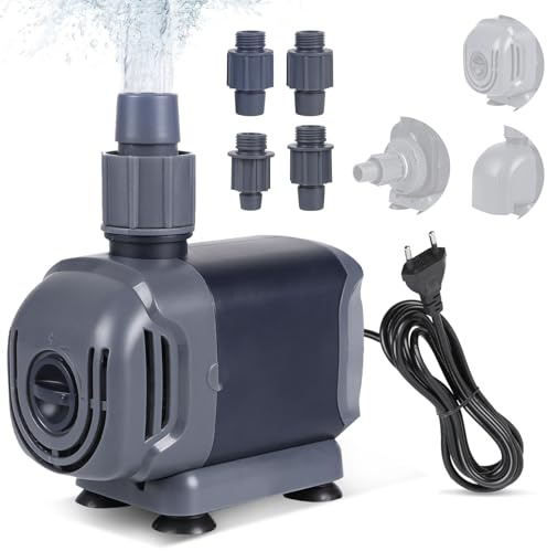 DBREAKS Vattenpump för akvarium 25 W 1 500 L/H, 2 M mini justerbar akvariepump med 3 bussar, 3-i-1 ultratyst vattenpump (sidosug/upphängning/botten)