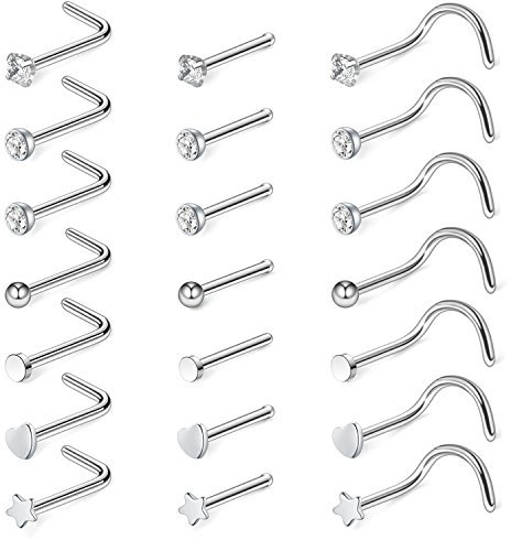 D.Bella 20g Nasenstecker Chirurgenstahl Nasenpiercing Nase Stecker CZ Nasenstecker für Frauen Männer Piercing Schmuck Silber und Rosegold Farbe