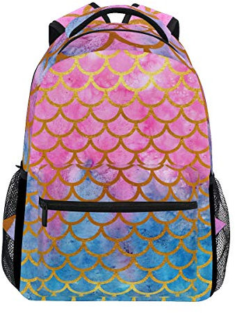 Wamika Rucksack mit Meerjungfrau-Waage, magisches Pink/Blau, wasserfest, Schulranzenbeutel, Wasserfarben, Fischwaage, Laptop-Tasche, Outdoor-Reisetasche für Kinder, Jungen, Mädchen, Damen und Herren