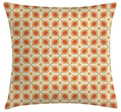 ABAKUHAUS Jahrgang Kissenbezug, 70er Jahre Boho geometrische Symbol, Waschbar mit Reißverschluss Kissenhülle mit Farbfesten Klaren Farben Beidseitiger Druck, 40 x 40 cm, Orange Creme
