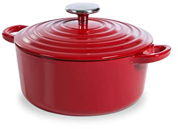 BK Bourgogne Casseruola in Ghisa Smaltata Forno Olandese con Rivestimento Smaltato 20cm/2,5 L con Coperchio, Induzione, per Cucinare, Brasare, Stufare, Forno e in Lavastoviglie, Rosso Peperoncino